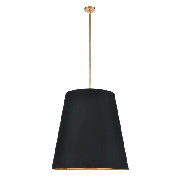 Elegant and softly tapered linen drum shades add a stylish and classic statement to any interior. The Calor collection exhibits a luminous gold interior combined with 100% linen exterior - offered in soft neutral tones of White, Black and Gray. Available in 2 sizes and offered in both Vintage Brass and Urban Bronze finishes. Collection: Calor Sub-Brand: ALORA Finish: Vintage Brass/Black Linen With Gold Parchment Glass: Linen Shade Width: 30.00" Height: 30.00" Length: 30.00" Weight: 28.20 lb Wire: 144" Rod: 46" (3x12" + 1x6" + 1x4") Canopy: D4.75" x H0.875" Number of Bulbs: 3 Maximum Wattage: 60.00 W Bulb Type: A19 Bulb Base: E26 Light Source: Incandescent Voltage: 120.00 V Material: Steel + Linen Country of Origin: China Safety Listing: UL Safety Rating: Dry Manufacturer Warranty: 1 Year Spec Sheet Instructions