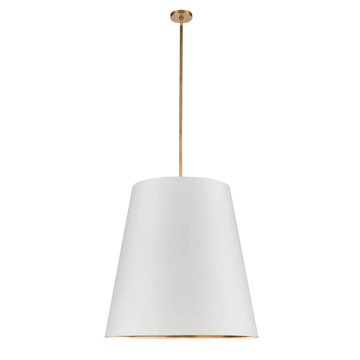 Calor Three Light Pendant in Vintage Brass/White Linen With Gold Parchment