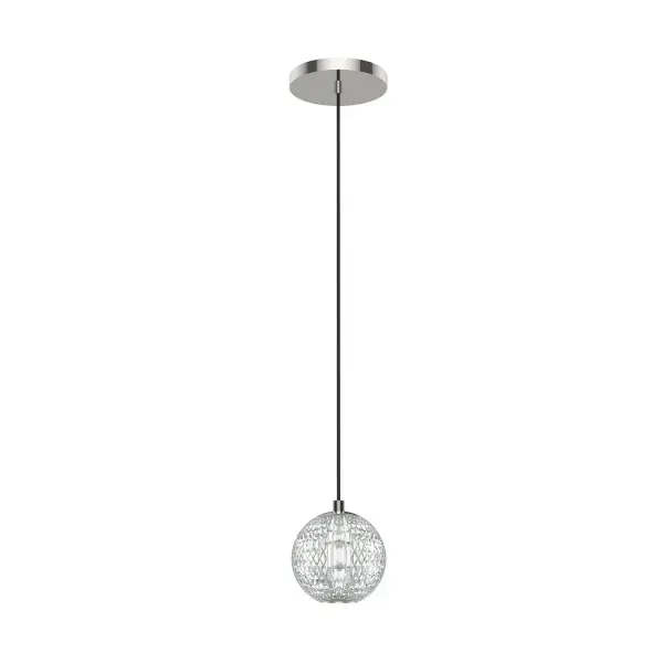 Like a gorgeously beaded garment, the Marni collection add luxury and interest to any design. Meticulously cut spherical shades create glittering beams of illumination throughout the design. Available in Polished Nickel and Natural Brass accompaniments. Collection: Marni Designer: Ryan Pauly Sub-Brand: ALORA Finish: Polished Nickel Glass: Clear Carved Acrylic Width: 4.38" Height: 4.63" Length: 4.38" Wire: 144" Black Braided Canopy: D4.75" x H0.625" Maximum Wattage: 5.00 W Bulb Type: LED Bulb Base: DC LED Light Source: LED Light Output: 425.00 lm Delivered Lumens: 293.00 lm Color Temperature: 3000 K CRI: 90 Rated Average Life: 50,000 Voltage: 120.00 V Material: Aluminum + Steel Country of Origin: China Safety Listing: ETL Safety Rating: Dry Title 24 LED Manufacturer Warranty: 5 Years Spec Sheet Instructions
