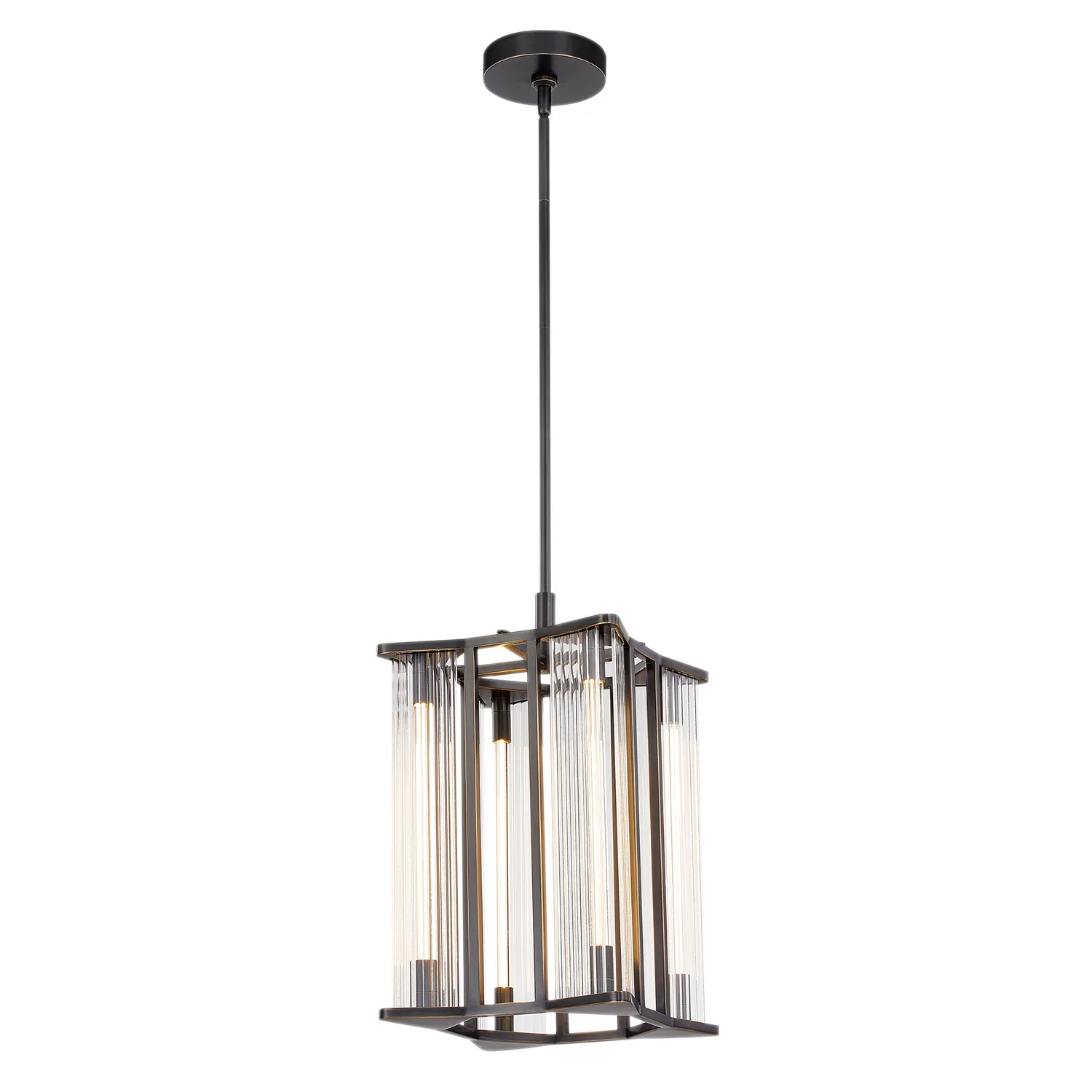 Sabre LED Pendant in Ribbed Glass/Urban Bronze