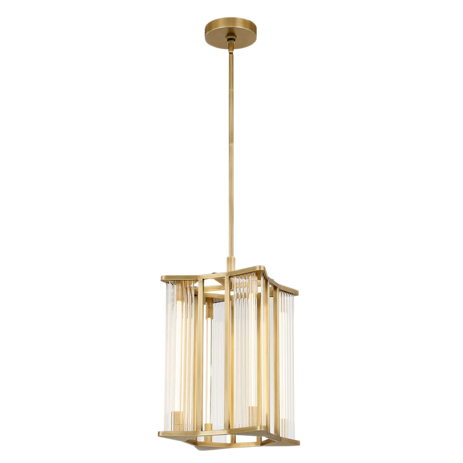 Sabre LED Pendant in Ribbed Glass/Vintage Brass
