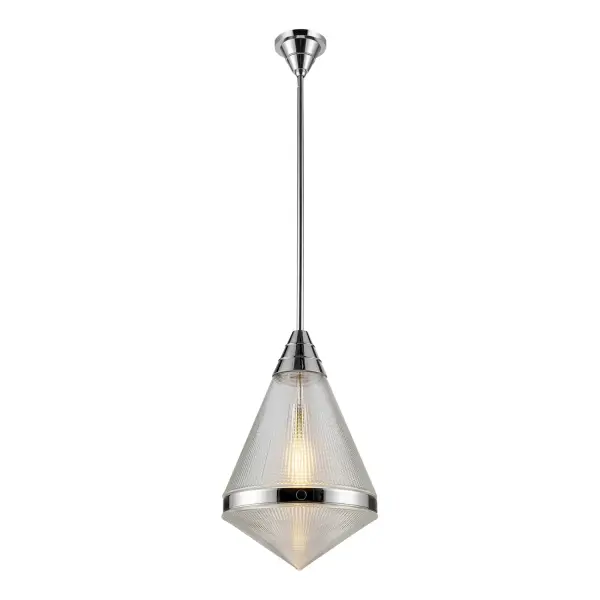 The Willard collection is reminiscent of a cozy English cottage. Strong metal details collide seamlessly with either prismatic or matte opal glass accents to create something timeless yet original. Classic geometry creates stunning silhouettes in any space the Willard is placed. Collection: Willard Designer: Alan Pepin Finish: Polished Nickel/Prismatic Glass Glass: Clear Prismatic Glass Width: 13.50" Height: 21.75" Length: 13.50" Wire: 144" Rod: 46" (3x12" + 1x6" + 1x4") Canopy: D5" x H3.25" Number of Bulbs: 1 Maximum Wattage: 60.00 W Bulb Type: A19 Bulb Base: E26 Voltage: 120.00 V Material: Steel + Glass Country of Origin: China Safety Listing: UL Safety Rating: Dry Manufacturer Warranty: 1 Year Spec Sheet Instructions