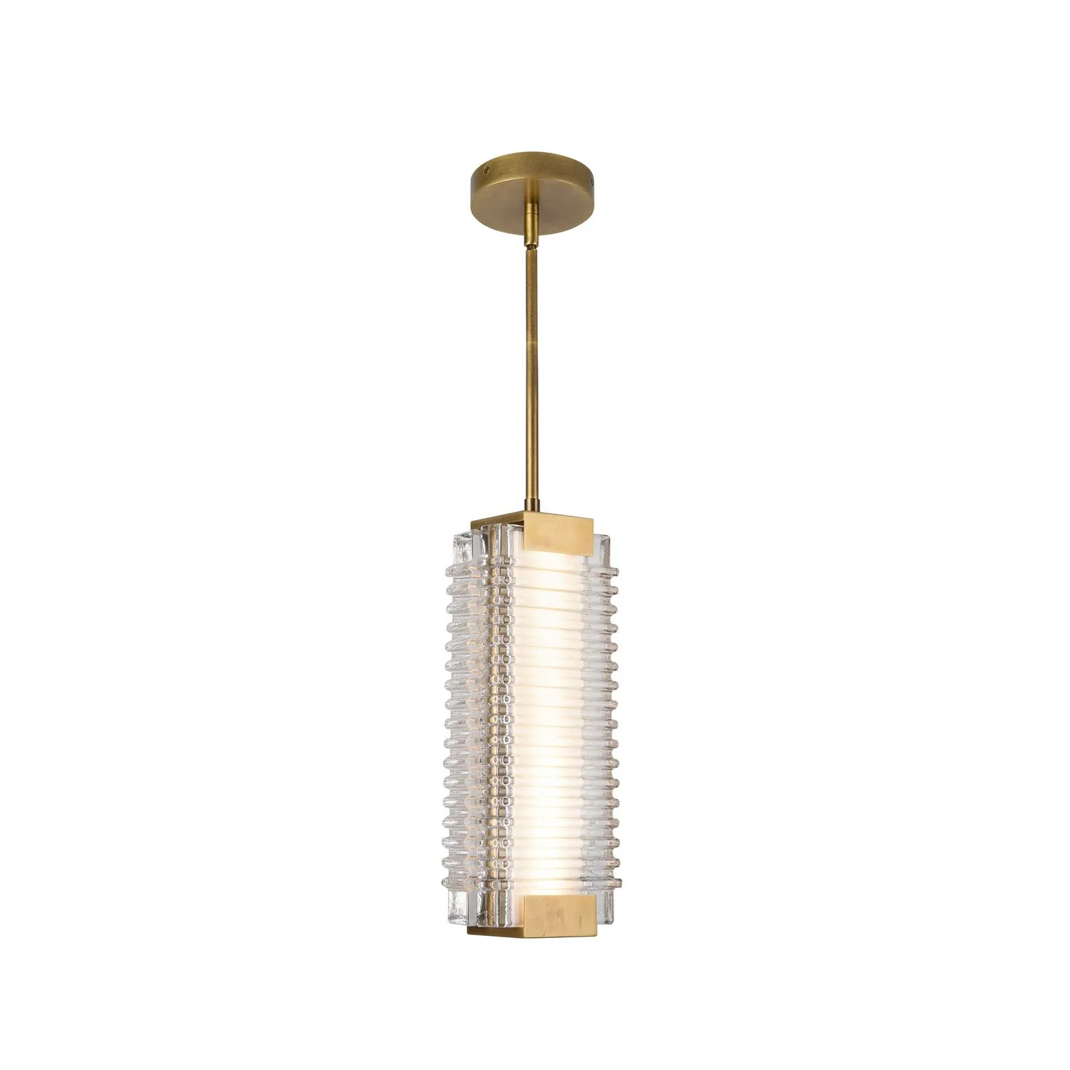 Alai LED Pendant in Vintage Brass/Ribbed Glass