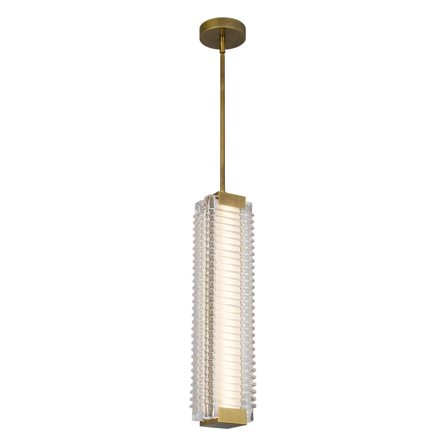 Alai LED Pendant in Vintage Brass/Ribbed Glass