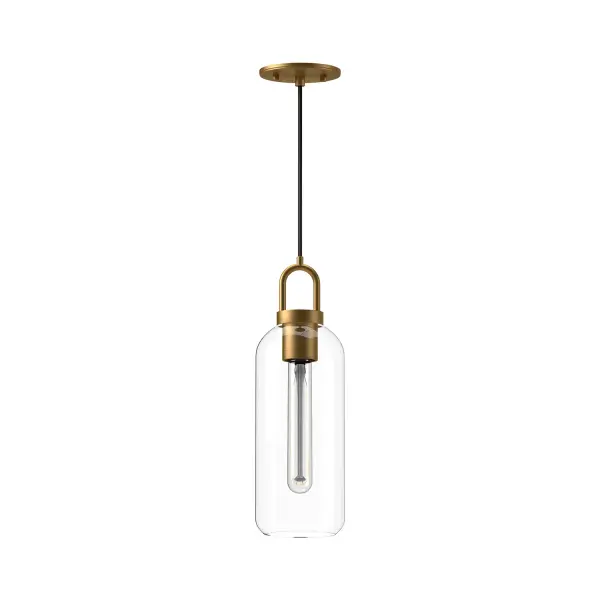 Inspired by traditional Japanese lanterns, the Soji has a timeless silhouette. With many glass and metal-detailing finishes to choose from, it's easy to make the Soji fit your mood. Unique Copper and Smoked Solid glass options create ambiance that changes from day to night with ease, while Clear and Opal Matte glass create a classic statement. Collection: Soji Designer: Ryan Pauly Finish: Aged Gold/Clear Glass Glass: Clear Glass Width: 5.13" Height: 14.88" Length: 5.13" Wire: 72" Black Braided Canopy: D4.75" x H0.375" Number of Bulbs: 1 Maximum Wattage: 60.00 W Bulb Type: T Bulb Base: E26 Voltage: 120.00 V Material: Steel + Glass Country of Origin: China Safety Listing: UL Safety Rating: Dry Manufacturer Warranty: 1 Year Spec Sheet Instructions