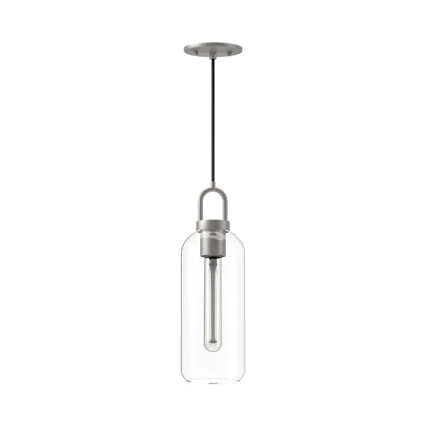 Inspired by traditional Japanese lanterns, the Soji has a timeless silhouette. With many glass and metal-detailing finishes to choose from, it's easy to make the Soji fit your mood. Unique Copper and Smoked Solid glass options create ambiance that changes from day to night with ease, while Clear and Opal Matte glass create a classic statement. Collection: Soji Designer: Ryan Pauly Finish: Brushed Nickel/Clear Glass Glass: Clear Glass Width: 5.13" Height: 14.88" Length: 5.13" Weight: 2.86 lb Wire: 72" Black Braided Canopy: D4.75" x H0.375" Number of Bulbs: 1 Maximum Wattage: 60.00 W Bulb Type: T Bulb Base: E26 Voltage: 120.00 V Material: Steel + Glass Country of Origin: China Safety Listing: UL Safety Rating: Dry Manufacturer Warranty: 1 Year Spec Sheet Instructions