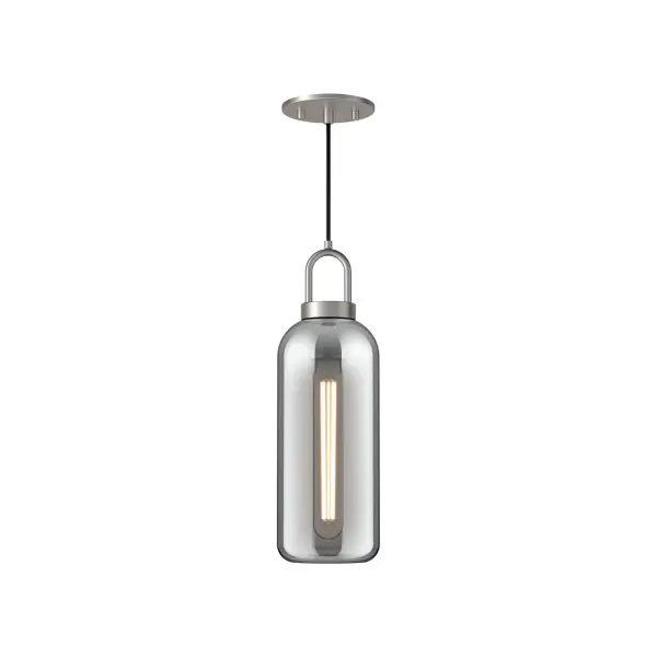 Inspired by traditional Japanese lanterns, the Soji has a timeless silhouette. With many glass and metal-detailing finishes to choose from, it's easy to make the Soji fit your mood. Unique Copper and Smoked Solid glass options create ambiance that changes from day to night with ease, while Clear and Opal Matte glass create a classic statement. Collection: Soji Designer: Ryan Pauly Finish: Brushed Nickel/Smoked Solid Glass Glass: Smoked Glass Width: 5.13" Height: 14.88" Length: 5.13" Weight: 2.86 lb Wire: 72" Black Braided Canopy: D4.75" x H0.375" Number of Bulbs: 1 Maximum Wattage: 60.00 W Bulb Type: T Bulb Base: E26 Voltage: 120.00 V Material: Steel + Glass Country of Origin: China Safety Listing: UL Safety Rating: Dry Manufacturer Warranty: 1 Year Spec Sheet Instructions