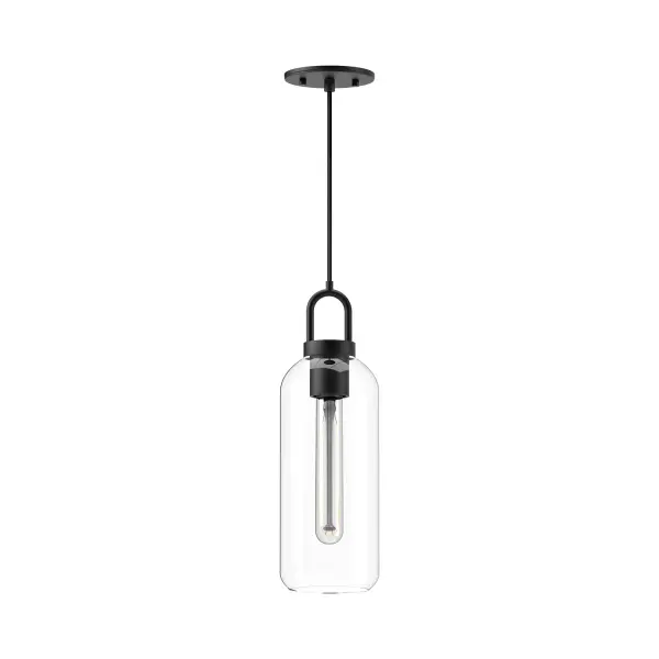 Inspired by traditional Japanese lanterns, the Soji has a timeless silhouette. With many glass and metal-detailing finishes to choose from, it's easy to make the Soji fit your mood. Unique Copper and Smoked Solid glass options create ambiance that changes from day to night with ease, while Clear and Opal Matte glass create a classic statement. Collection: Soji Designer: Ryan Pauly Finish: Clear Glass/Matte Black Glass: Clear Glass Width: 5.13" Height: 14.88" Length: 5.13" Wire: 72" Black Braided Canopy: D4.75" x H0.375" Number of Bulbs: 1 Maximum Wattage: 60.00 W Bulb Type: T Bulb Base: E26 Voltage: 120.00 V Material: Steel + Glass Country of Origin: China Safety Listing: UL Safety Rating: Dry Manufacturer Warranty: 1 Year Spec Sheet Instructions