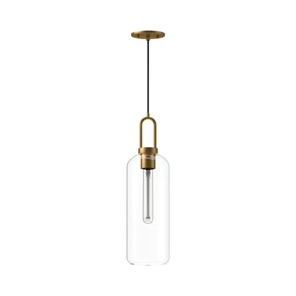 Inspired by traditional Japanese lanterns, the Soji has a timeless silhouette. With many glass and metal-detailing finishes to choose from, it's easy to make the Soji fit your mood. Unique Copper and Smoked Solid glass options create ambiance that changes from day to night with ease, while Clear and Opal Matte glass create a classic statement. Collection: Soji Designer: Ryan Pauly Finish: Aged Gold/Clear Glass Glass: Clear Glass Width: 6.00" Height: 20.75" Length: 6.00" Wire: 72" Black Braided Canopy: D4.75" x H0.375" Number of Bulbs: 1 Maximum Wattage: 60.00 W Bulb Type: T Bulb Base: E26 Voltage: 120.00 V Material: Steel + Glass Country of Origin: China Safety Listing: UL Safety Rating: Dry Manufacturer Warranty: 1 Year Spec Sheet Instructions