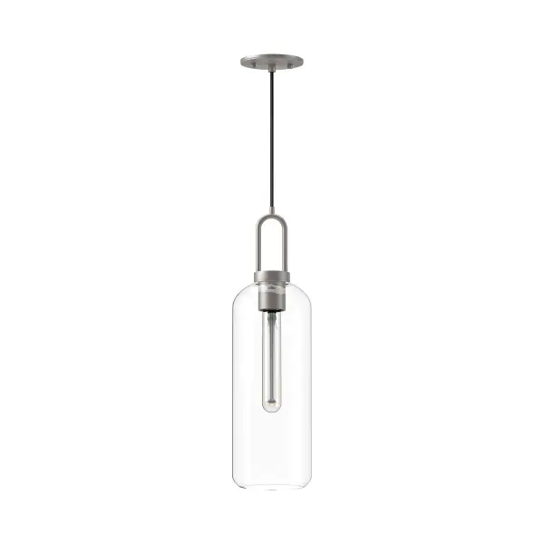 Inspired by traditional Japanese lanterns, the Soji has a timeless silhouette. With many glass and metal-detailing finishes to choose from, it's easy to make the Soji fit your mood. Unique Copper and Smoked Solid glass options create ambiance that changes from day to night with ease, while Clear and Opal Matte glass create a classic statement. Collection: Soji Designer: Ryan Pauly Finish: Brushed Nickel/Clear Glass Glass: Clear Glass Width: 6.00" Height: 20.75" Length: 6.00" Weight: 3.30 lb Wire: 72" Black Braided Canopy: D4.75" x H0.375" Number of Bulbs: 1 Maximum Wattage: 60.00 W Bulb Type: T Bulb Base: E26 Voltage: 120.00 V Material: Steel + Glass Country of Origin: China Safety Listing: UL Safety Rating: Dry Manufacturer Warranty: 1 Year Spec Sheet Instructions