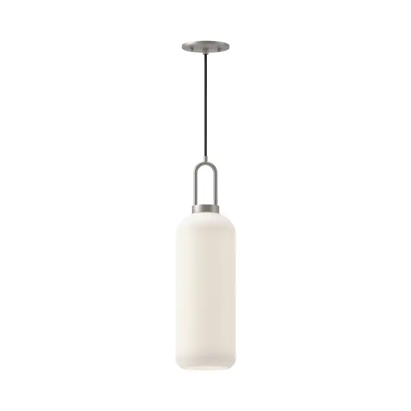Inspired by traditional Japanese lanterns, the Soji has a timeless silhouette. With many glass and metal-detailing finishes to choose from, it's easy to make the Soji fit your mood. Unique Copper and Smoked Solid glass options create ambiance that changes from day to night with ease, while Clear and Opal Matte glass create a classic statement. Collection: Soji Designer: Ryan Pauly Finish: Brushed Nickel/Opal Matte Glass Glass: Matte Opal Glass Width: 6.00" Height: 20.75" Length: 6.00" Weight: 3.30 lb Wire: 72" Black Braided Canopy: D4.75" x H0.375" Number of Bulbs: 1 Maximum Wattage: 60.00 W Bulb Type: T Bulb Base: E26 Voltage: 120.00 V Material: Steel + Glass Country of Origin: China Safety Listing: UL Safety Rating: Dry Manufacturer Warranty: 1 Year Spec Sheet Instructions