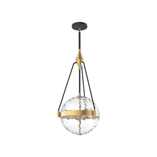 Various elements working in perfect balance is exactly what Harmony is. A Water or Glossy Opal globe is suspended within our lavish Brushed Gold or Matte Black frame, all held by contrasting black arms, creating a classic and serene fixture Collection: Harmony Finish: Brushed Gold/ Clear Water Glass Glass: Clear Water Glass Width: 13.50" Height: 27.00" Length: 13.50" Wire: 96" Rod: 46" (3x12" + 1x6" + 1x4") Canopy: D5.125" x H0.625" Number of Bulbs: 3 Maximum Wattage: 60.00 W Bulb Type: A19 Bulb Base: E26 Voltage: 120.00 V Material: Steel + Glass Country of Origin: China Safety Listing: UL Safety Rating: Dry Manufacturer Warranty: 1 Year Spec Sheet Instructions