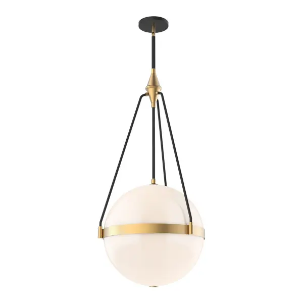 Various elements working in perfect balance is exactly what Harmony is. A Water or Glossy Opal globe is suspended within our lavish Brushed Gold or Matte Black frame, all held by contrasting black arms, creating a classic and serene fixture Collection: Harmony Finish: Brushed Gold/Glossy Opal Glass Glass: Glossy Opal Glass Width: 17.50" Height: 35.75" Length: 17.50" Wire: 96" Rod: 46" (3x12" + 1x6" + 1x4") Canopy: D5.125" x H0.625" Number of Bulbs: 4 Maximum Wattage: 60.00 W Bulb Type: A19 Bulb Base: E26 Voltage: 120.00 V Material: Steel + Glass Country of Origin: China Safety Listing: UL Safety Rating: Dry Manufacturer Warranty: 1 Year Spec Sheet Instructions