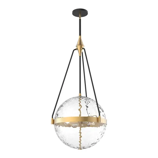 Various elements working in perfect balance is exactly what Harmony is. A Water or Glossy Opal globe is suspended within our lavish Brushed Gold or Matte Black frame, all held by contrasting black arms, creating a classic and serene fixture Collection: Harmony Finish: Brushed Gold/ Clear Water Glass Glass: Clear Water Glass Width: 17.50" Height: 35.75" Length: 17.50" Wire: 96" Rod: 46" (3x12" + 1x6" + 1x4") Canopy: D5.125" x H0.625" Number of Bulbs: 4 Maximum Wattage: 60.00 W Bulb Type: A19 Bulb Base: E26 Voltage: 120.00 V Material: Steel + Glass Country of Origin: China Safety Listing: UL Safety Rating: Dry Manufacturer Warranty: 1 Year Spec Sheet Instructions