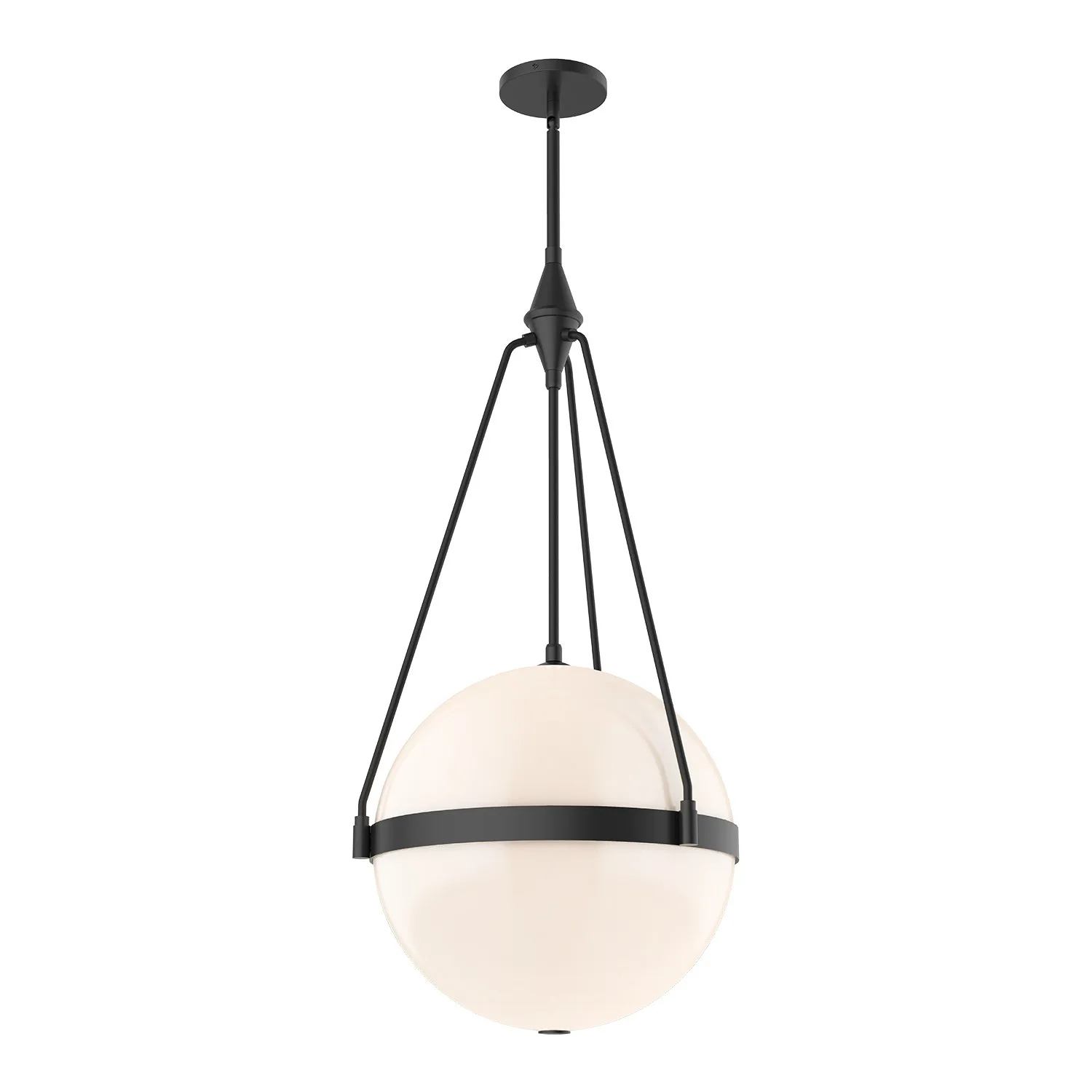 Harmony Four Light Pendant in Matte Black/Glossy Opal Glass
