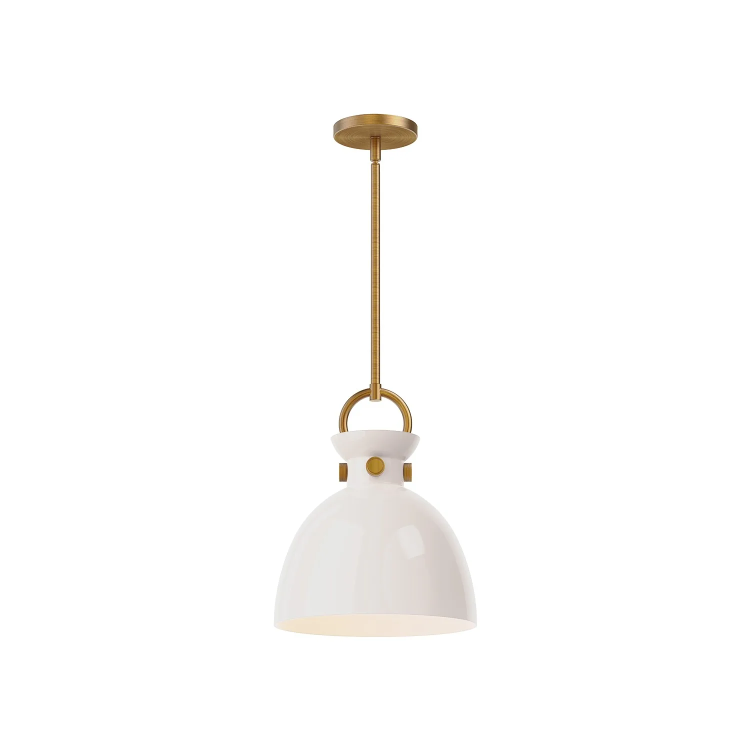 Waldo One Light Pendant in Aged Gold/Glossy Opal Glass