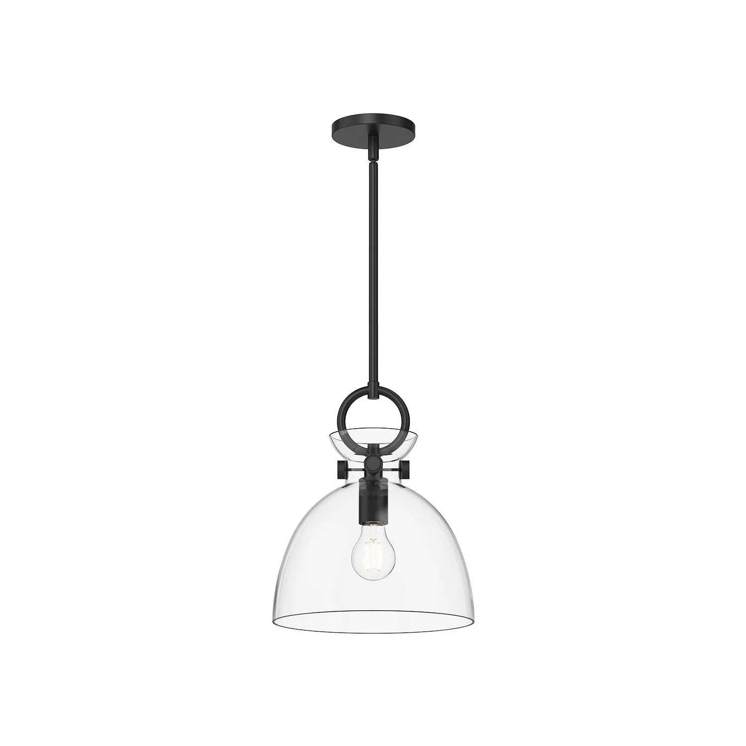Waldo One Light Pendant in Matte Black/Clear Glass