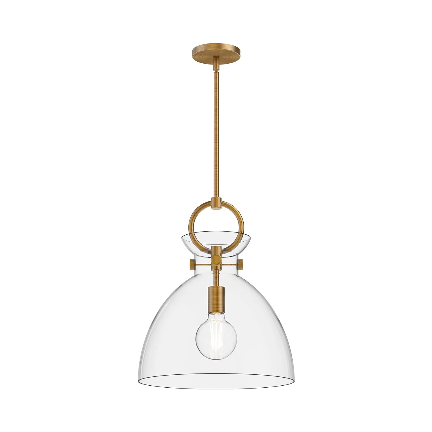 Waldo One Light Pendant in Aged Gold/Clear