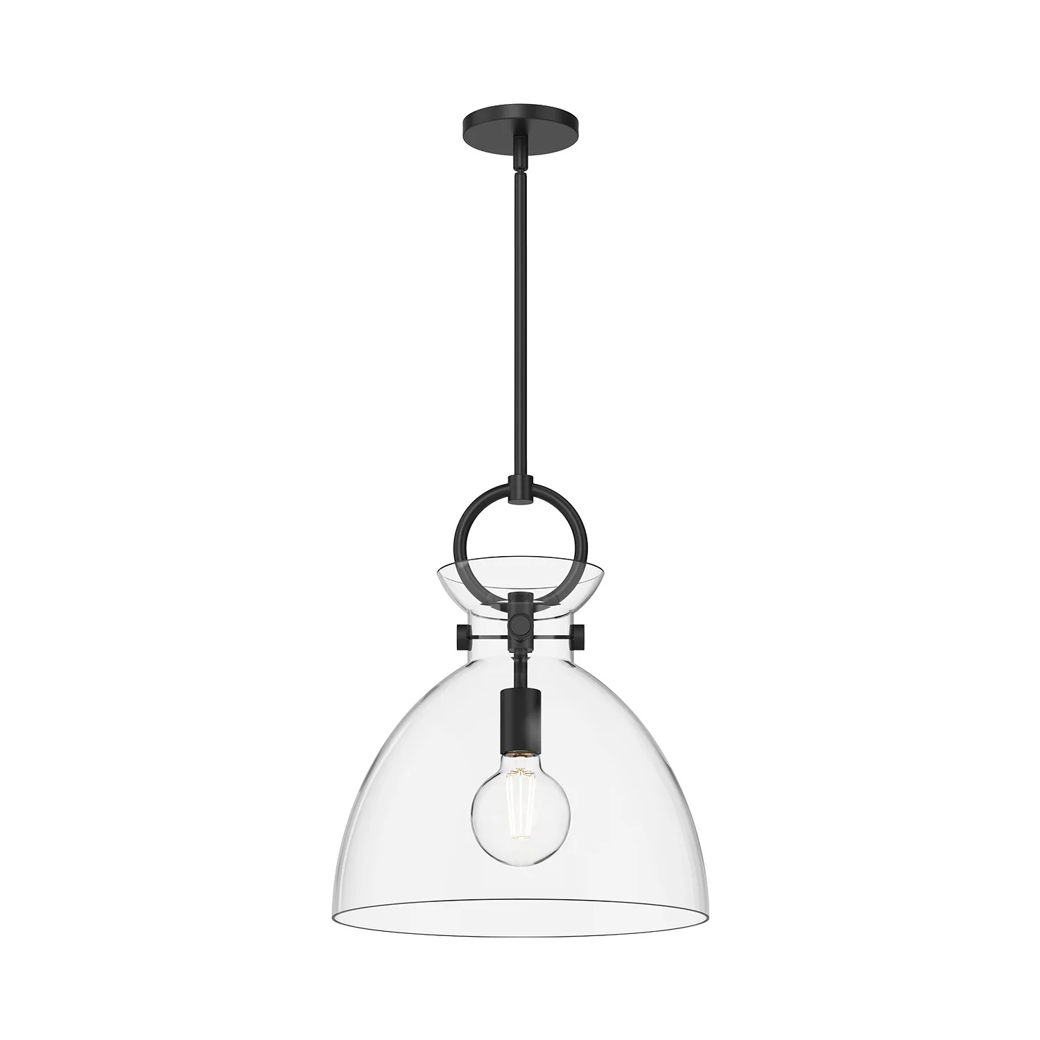 Waldo One Light Pendant in Matte Black/Clear Glass