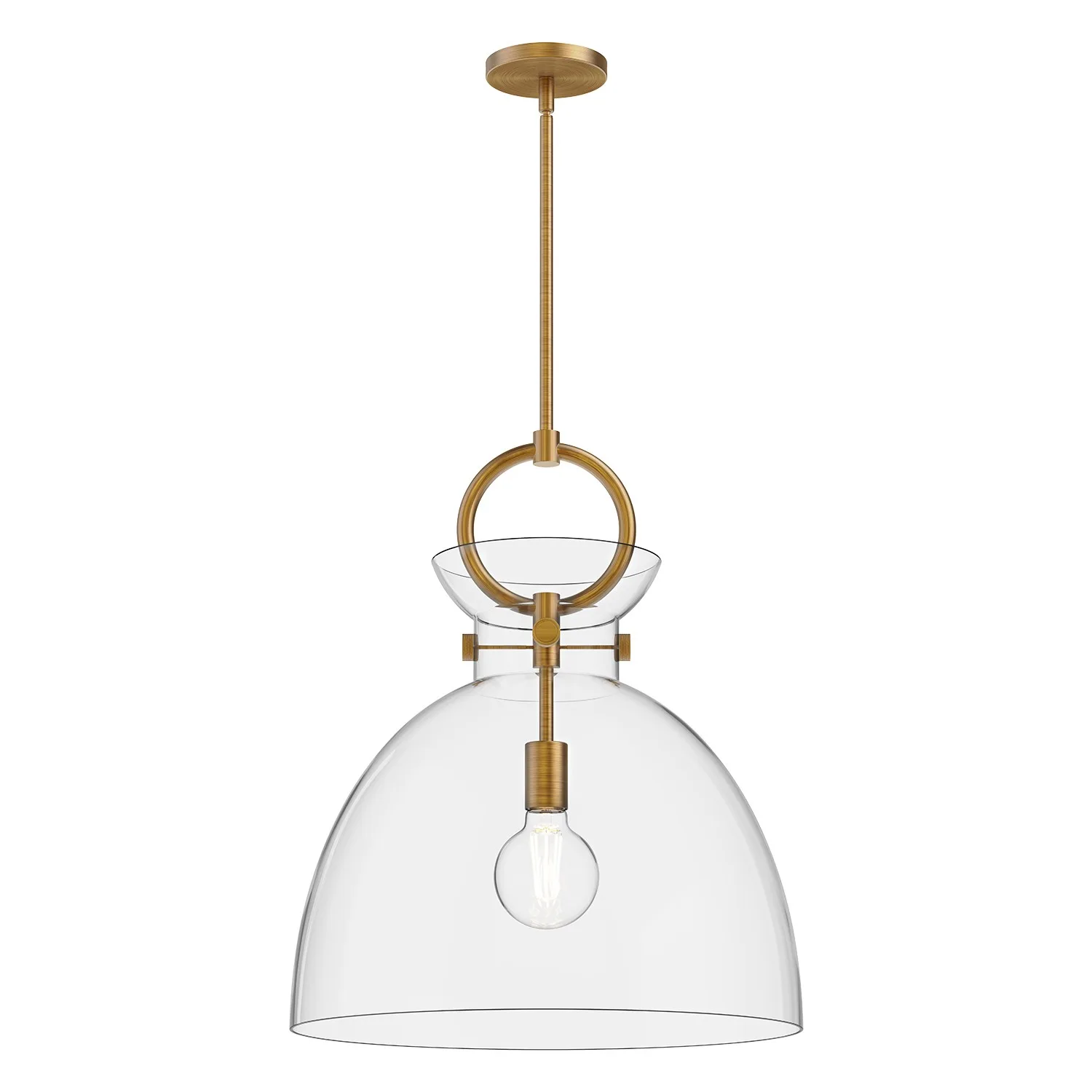 Waldo One Light Pendant in Aged Gold/Clear