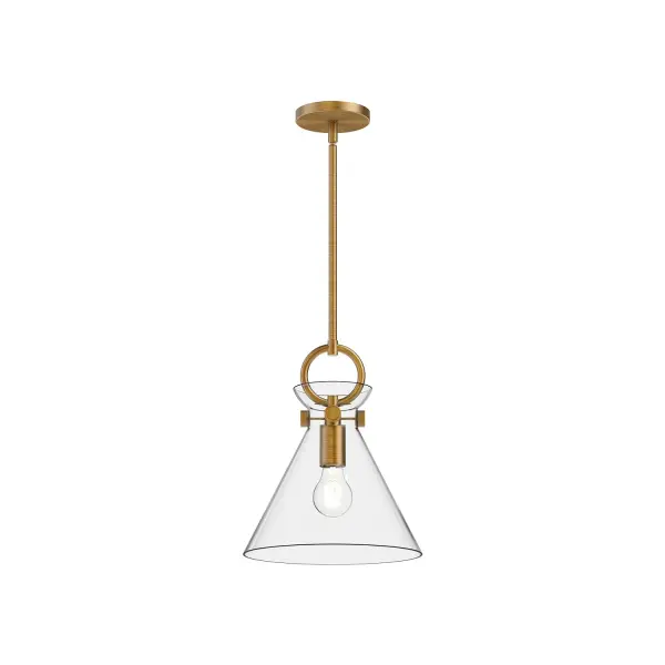 From a cozy cottage to an artfully eclectic space, the Emerson transforms to fit any mood. With handsome metallic details and five unique shade shapes to choose from, this collection provides endless inspiration. Mix and match this collection to fit your mood with hardware, shade, and mixed metal finish options. Collection: Emerson Designer: Alan Pepin Finish: Aged Gold/Clear Glass Glass: Clear Glass Width: 10.50" Height: 12.75" Length: 10.50" Rod: 46" (3x12" + 1x6" + 1x4") Canopy: D4.625" x H0.625" Number of Bulbs: 1 Maximum Wattage: 60.00 W Bulb Type: A19 Bulb Base: E26 Voltage: 120.00 V Material: Steel + Glass Country of Origin: China Safety Listing: UL Safety Rating: Dry Manufacturer Warranty: 1 Year Spec Sheet Instructions