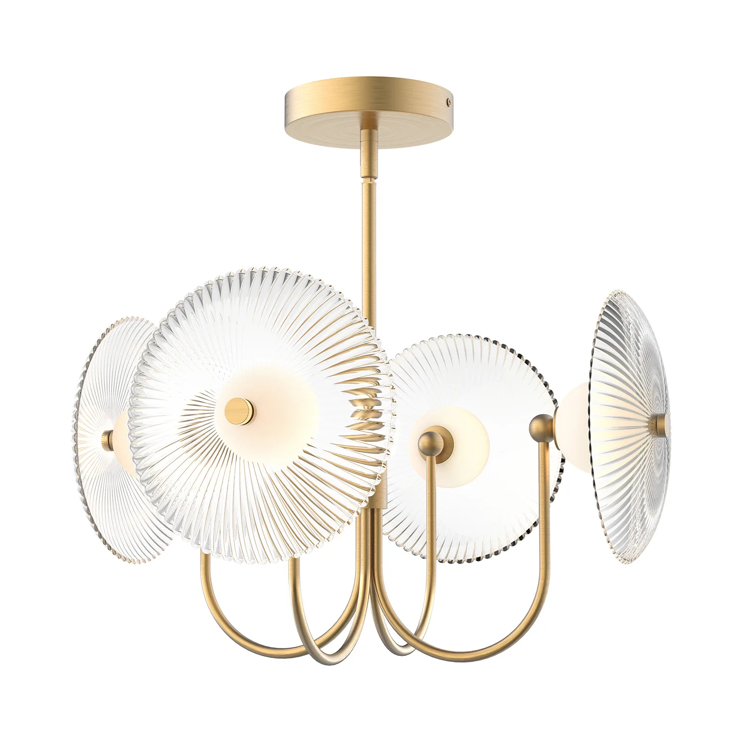 Hera LED Pendant in Brushed Gold/Clear Ribbed Glass