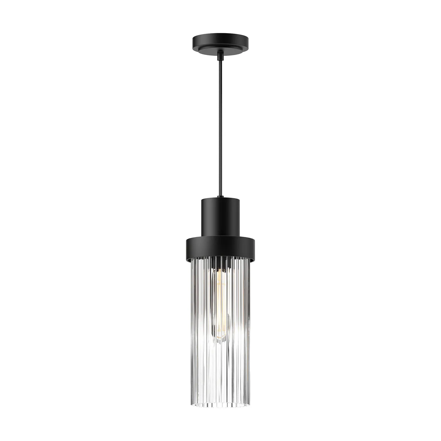 Kent One Light Pendant in Clear Ribbed Glass/Matte Black