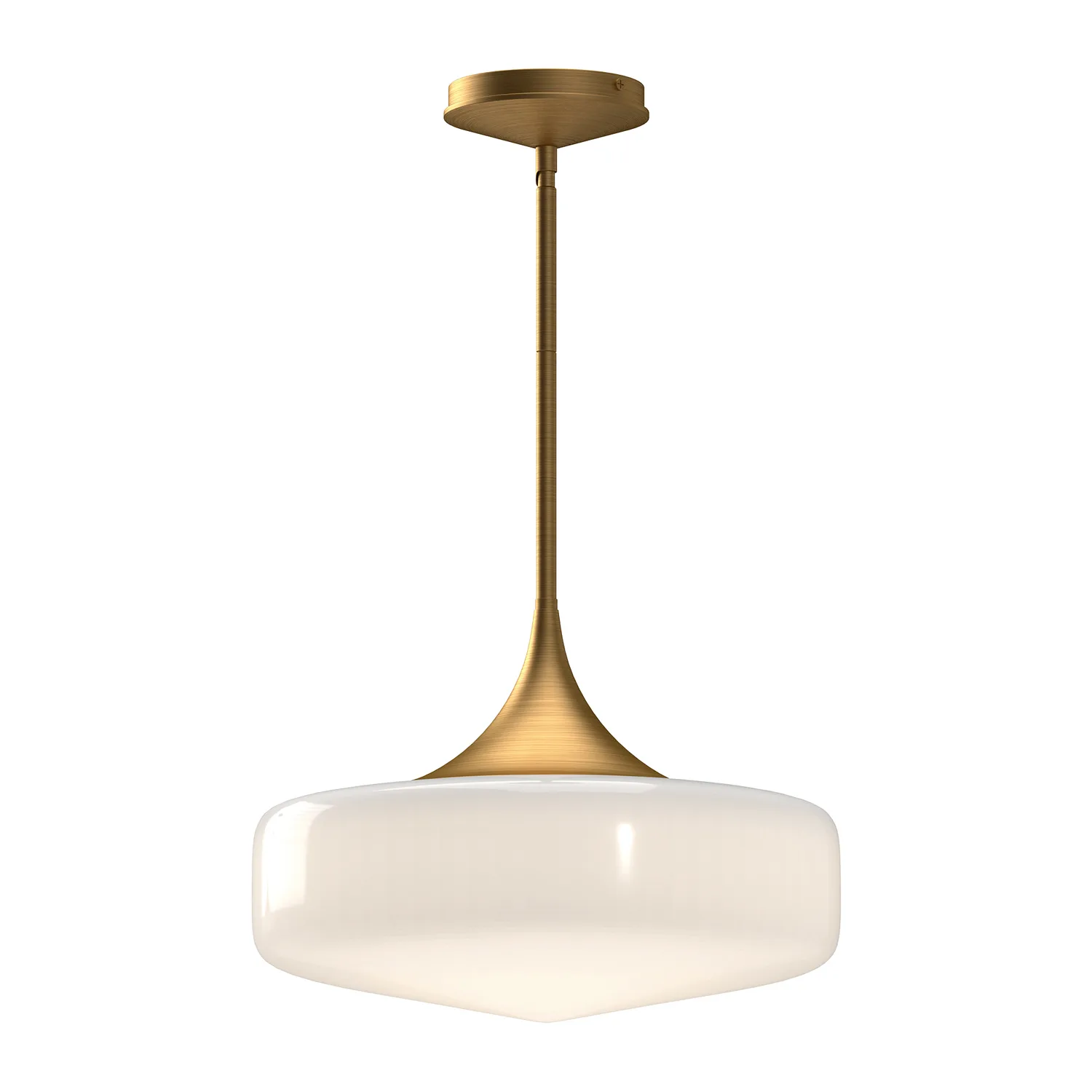 Lincoln One Light Pendant in Aged Gold/Glossy Opal Glass