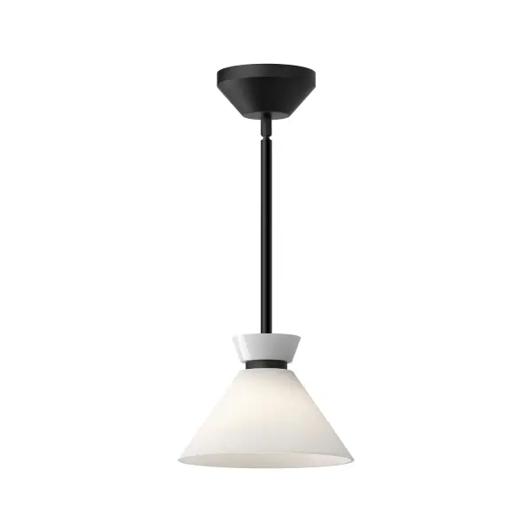 Inspired by the classic silhouettes of 1950s formal wear, the Halston inspires by mixing vintage with modern. Decorative glossy opal shades create ambiance and are pulled together with dainty metallic details. Add a touch of timeless couture to your space with this stunning collection. Collection: Halston Designer: Alan Pepin Finish: Glossy Opal Glass/Matte Black Glass: Glossy Opal Glass Width: 8.00" Height: 5.63" Length: 8.00" Weight: 2.64 lb Wire: 60" Rod: 46" (3x12" + 1x6" + 1x4") Canopy: D4.625" x H2" Number of Bulbs: 1 Maximum Wattage: 40.00 W Bulb Type: E12 Bulb Base: E12 Candelabra Voltage: 120.00 V Material: Steel + Glass Country of Origin: China Safety Listing: UL Safety Rating: Dry Manufacturer Warranty: 1 Year Spec Sheet Instructions