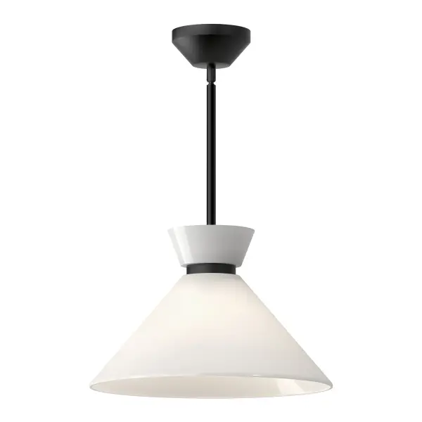 Inspired by the classic silhouettes of 1950s formal wear, the Halston inspires by mixing vintage with modern. Decorative glossy opal shades create ambiance and are pulled together with dainty metallic details. Add a touch of timeless couture to your space with this stunning collection. Collection: Halston Designer: Alan Pepin Finish: Glossy Opal Glass/Matte Black Glass: Glossy Opal Glass Width: 14.13" Height: 9.00" Length: 14.13" Weight: 5.24 lb Wire: 60" Rod: 46" (3x12" + 1x6" + 1x4") Canopy: D4.625" x H2" Number of Bulbs: 1 Maximum Wattage: 60.00 W Bulb Type: A19 Bulb Base: E26 Voltage: 120.00 V Material: Steel + Glass Country of Origin: China Safety Listing: UL Safety Rating: Dry Manufacturer Warranty: 1 Year Spec Sheet Instructions