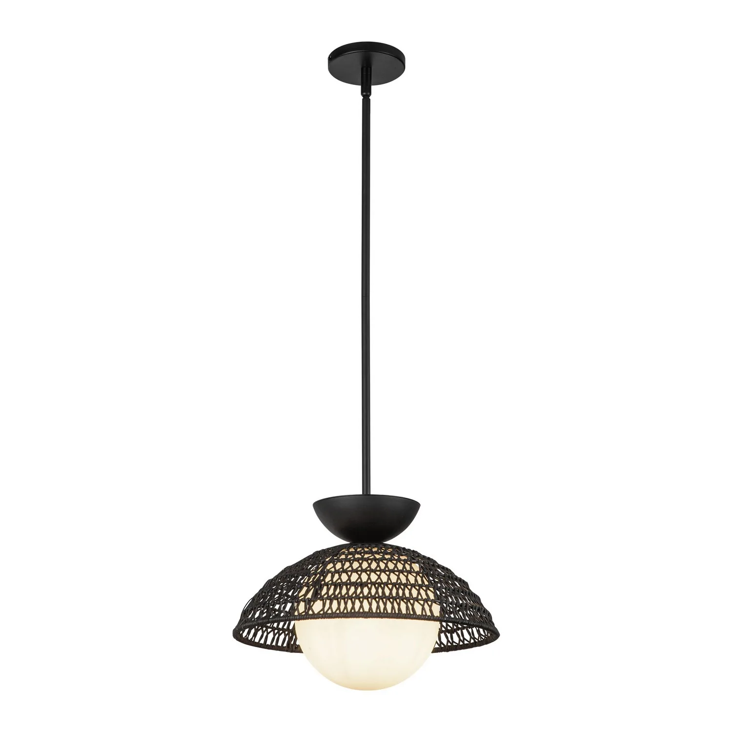 Perth One Light Pendant in Matte Black/Opal Glass