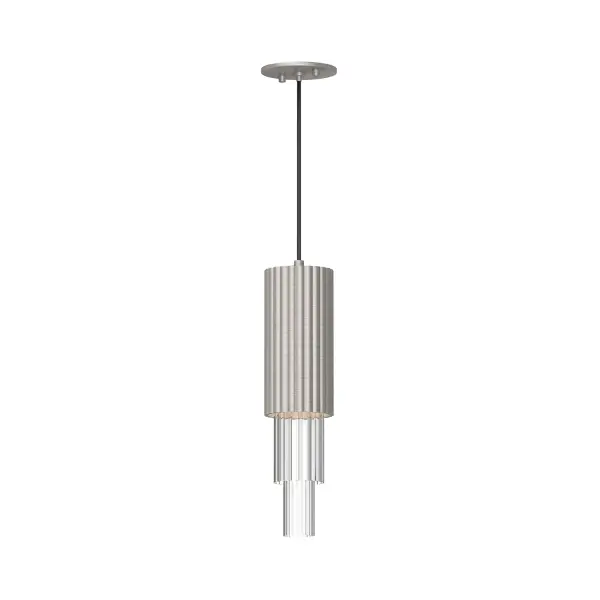 The Art Deco inspiration of the Bordeaux collection shines through in every detail. From the ridged, layered glass elements that seem to float as they glow, to the equally textured metal accents, this collection adds Parisian-chic style to any design. Collection: Bordeaux Designer: Ryan Pauly Finish: Brushed Nickel/Clear Ribbed Glass Glass: Clear Ribbed Glass Width: 4.38" Height: 17.13" Length: 4.38" Weight: 4.29 lb Wire: 72" Black Braided Canopy: D4.75" x H0.25" Maximum Wattage: 11.00 W Bulb Type: Module Bulb Base: AC Light Source: LED Light Output: 935.00 lm Delivered Lumens: 269.00 lm Color Temperature: 3000 K CRI: 90 Dimmable Rated Average Life: 50,000 Voltage: 120.00 V Material: Steel + Glass Country of Origin: China Safety Listing: ETL Safety Rating: Dry Title 24 LED Manufacturer Warranty: 5 Years Spec Sheet Instructions