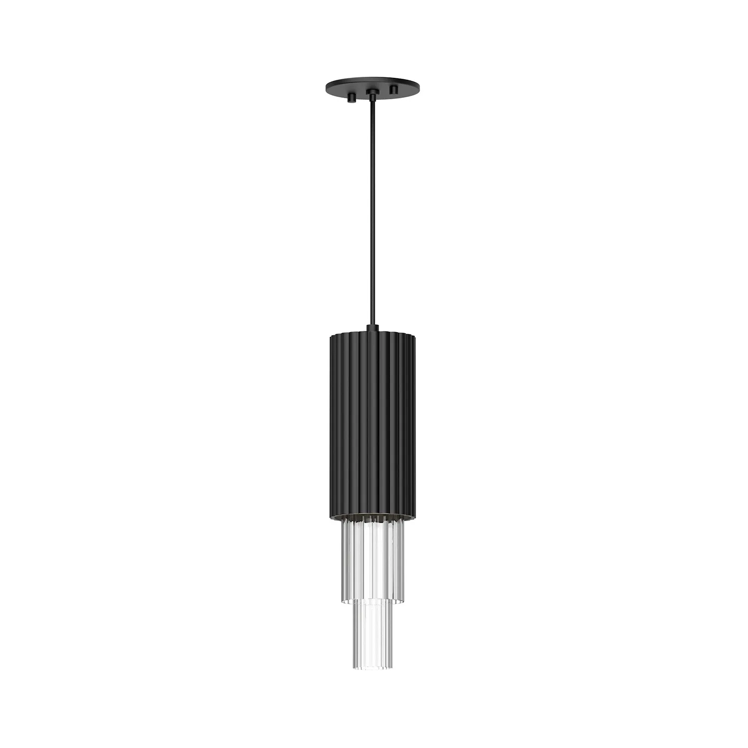 Bordeaux LED Pendant in Clear Ribbed Glass/Matte Black