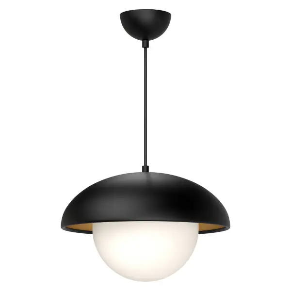 Mix a little bit of mid-century with a dash of eclectic modern flair. That's our Rubio collection. With oversized half-shades draped above stunning Opal Matte glass globes, Rubio captivates with its minimal yet artistic elements. Collection: Rubio Designer: Alan Pepin Finish: Matte Black/Opal Matte Glass Glass: Matte Opal Glass Width: 16.00" Height: 10.50" Length: 16.00" Weight: 3.37 lb Wire: 72" Black Braided Canopy: D4.625" x H2.375" Number of Bulbs: 1 Maximum Wattage: 60.00 W Bulb Type: A19 Bulb Base: E26 Voltage: 120.00 V Material: Steel + Glass Country of Origin: China Safety Listing: UL Safety Rating: Dry Manufacturer Warranty: 1 Year Spec Sheet Instructions