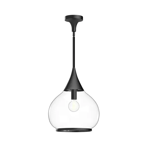 Hazel is inspired by vintage apothecary bottles of the early-1900s. With a flowing, curvy opal or clear glass shade and dainty metal accents, this collection is perfectly poised to fit your home's unique mood. Collection: Hazel Designer: Alan Pepin Finish: Clear Glass/Matte Black Glass: Clear Glass Width: 14.13" Height: 17.75" Length: 14.13" Weight: 8.81 lb Wire: 60" Rod: 46" (3x12" + 1x6" + 1x4") Canopy: D5.125" x H4.25" Number of Bulbs: 1 Maximum Wattage: 60.00 W Bulb Type: A19 Bulb Base: E26 Voltage: 120.00 V Material: Steel + Glass Country of Origin: China Safety Listing: UL Safety Rating: Dry Manufacturer Warranty: 1 Year Spec Sheet Instructions