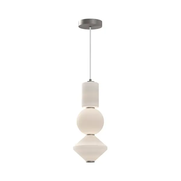 Simple geometric elements come together in harmony to create the Bijou Collection. Inspired by dangling earrings and trendy beaded bracelets, this collection takes simple elements to an elegant level. Choose a pattern that fits your mood from our three unique configurations. Collection: Bijou Designer: Ryan Pauly Finish: Brushed Nickel/Opal Matte Glass Glass: Matte Opal Glass Width: 7.88" Height: 19.38" Length: 7.88" Wire: 72" Clear SSL Canopy: D5.625" x H1.25" Maximum Wattage: 20.00 W Light Source: LED Light Output: 2100.00 lm Delivered Lumens: 1933.00 lm Color Temperature: 3000 K CRI: 90 Rated Average Life: 50,000 Voltage: 120.00 V Material: Steel + Glass Country of Origin: China Safety Listing: ETL Safety Rating: Dry Title 24 LED Spec Sheet Instructions
