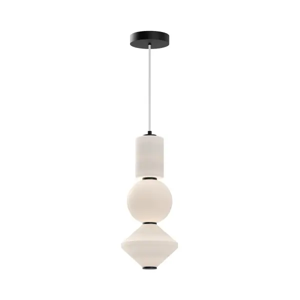 Simple geometric elements come together in harmony to create the Bijou Collection. Inspired by dangling earrings and trendy beaded bracelets, this collection takes simple elements to an elegant level. Choose a pattern that fits your mood from our three unique configurations. Collection: Bijou Designer: Ryan Pauly Finish: Matte Black/Opal Matte Glass Glass: Matte Opal Glass Width: 7.88" Height: 19.38" Length: 7.88" Wire: 72" Clear SSL Canopy: D5.625" x H1.25" Maximum Wattage: 20.00 W Bulb Type: LED Light Source: LED Light Output: 2100.00 lm Delivered Lumens: 1894.00 lm Color Temperature: 3000 K CRI: 90 Rated Average Life: 50,000 Voltage: 120.00 V Material: Steel + Glass Country of Origin: China Safety Listing: ETL Safety Rating: Dry Title 24 LED Spec Sheet Instructions