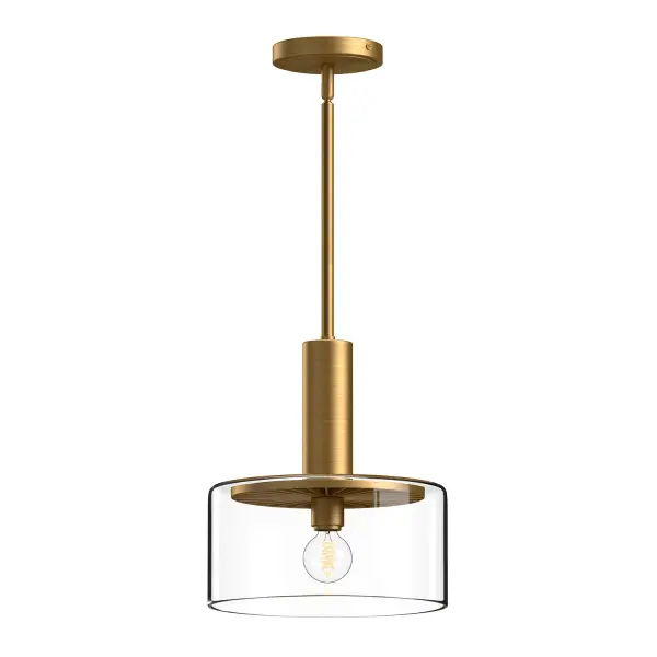 If you are looking for a simple, yet unique statement to fit the mood of your space, look no further than Royale. Featuring a unique sunburst design forged into the inside of the pendant and a wide, eye-catching glass shade, this collection will create an artisan ambiance in any design style. Collection: Royale Designer: Alan Pepin Finish: Aged Gold/Clear Glass Glass: Clear Glass Width: 10.00" Height: 11.63" Length: 10.00" Weight: 4.85 lb Wire: 60" Rod: 46" (3x12" + 1x6" + 1x4") Canopy: D4.75" x H1" Number of Bulbs: 1 Maximum Wattage: 60.00 W Bulb Type: A19 Bulb Base: E26 Voltage: 120.00 V Material: Steel + Glass Country of Origin: China Safety Listing: UL Safety Rating: Dry Manufacturer Warranty: 1 Year Spec Sheet Instructions
