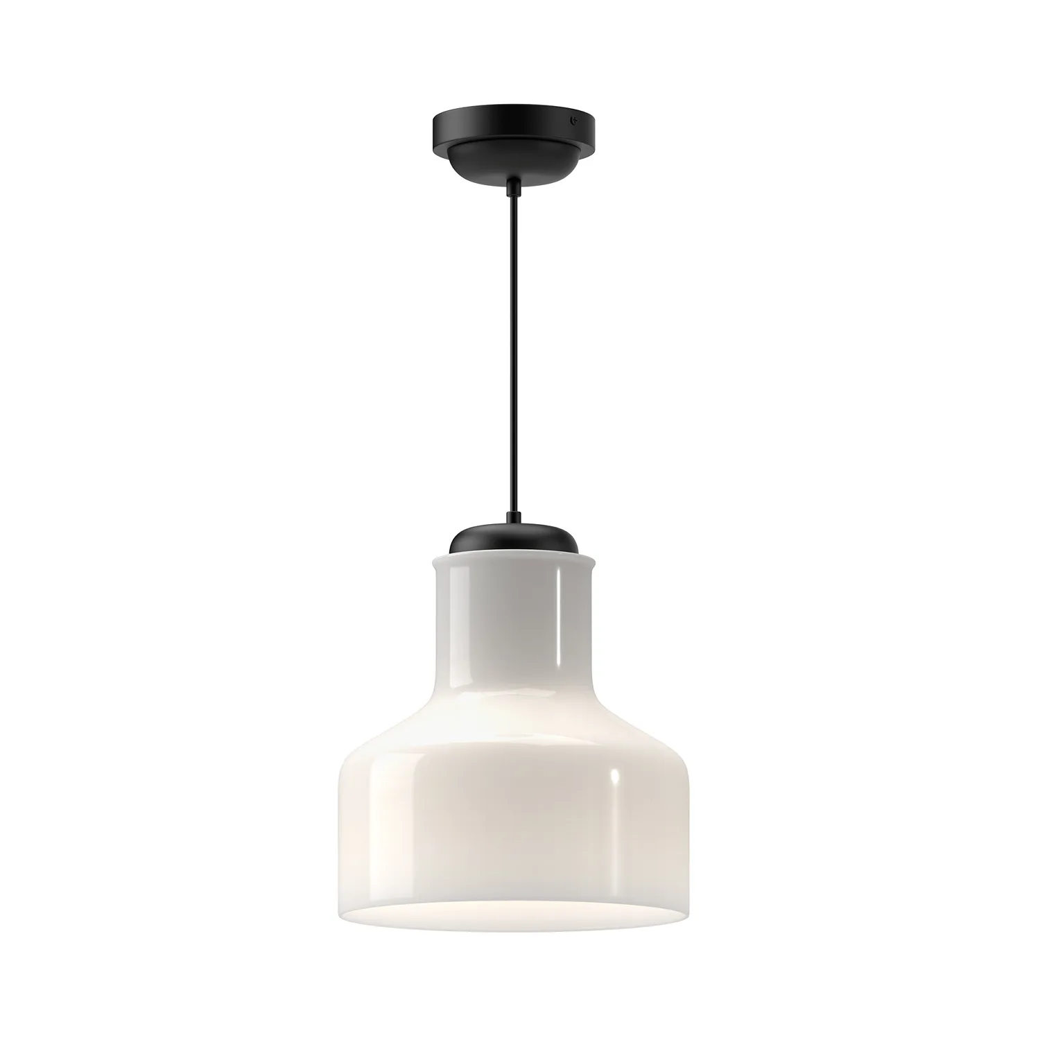 Westlake One Light Pendant in Glossy Opal Glass/Matte Black