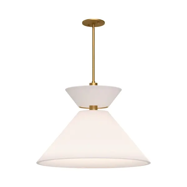 Chappelle takes modern geometrics and pairs them with classic textures and finishes. Two triangular white linen shades dance along a metallic hub with ease. Taking inspiration from classic hourglass shapes seen in fashion, this collection is sure to bring a runway-ready vibe to your space. Collection: Chapelle Designer: Alan Pepin Finish: Aged Gold/White Linen Glass: White Linen Shade Width: 22.13" Height: 16.13" Length: 22.13" Weight: 5.95 lb Wire: 60" Rod: 46" (3x12" + 1x6" + 1x4") Canopy: D4.75" x H0.375" Number of Bulbs: 1 Maximum Wattage: 60.00 W Bulb Type: A19 Bulb Base: E26 Voltage: 120.00 V Material: Steel + Linen Country of Origin: China Safety Listing: UL Safety Rating: Dry Manufacturer Warranty: 1 Year Spec Sheet Instructions