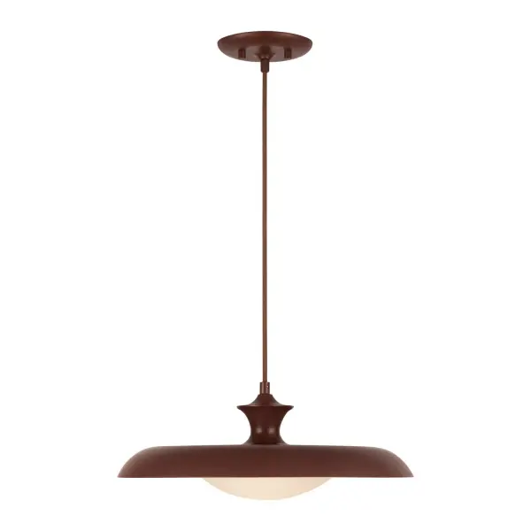 The Minori lighting collection is like a vintage spinning top come to life! With its bright and cheerful colors, it's a fun and playful addition to any room. It's got a cool mix of old-school charm and modern style, so it's sure to turn heads and make a statement. Collection: Minori Designer: Zoe Wilson Finish: Burgundy Glass: Matte Opal Glass Width: 15.50" Height: 6.50" Length: 15.50" Wire: 72" Color Matching Braided Canopy: D5.125" x H1" Number of Bulbs: 1 Maximum Wattage: 60.00 W Bulb Type: A19 Bulb Base: E26 Voltage: 120.00 V Material: Steel + Glass Country of Origin: China Safety Listing: UL Safety Rating: Dry Spec Sheet Instructions