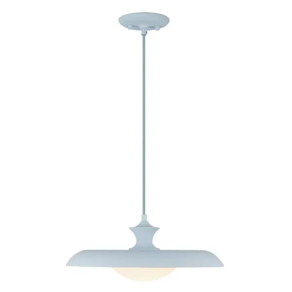 The Minori lighting collection is like a vintage spinning top come to life! With its bright and cheerful colors, it's a fun and playful addition to any room. It's got a cool mix of old-school charm and modern style, so it's sure to turn heads and make a statement. Collection: Minori Designer: Zoe Wilson Finish: Cerulean Glass: Matte Opal Glass Width: 15.50" Height: 6.50" Length: 15.50" Wire: 72" Color Matching Braided Canopy: D5.125" x H1" Number of Bulbs: 1 Maximum Wattage: 60.00 W Bulb Type: A19 Bulb Base: E26 Voltage: 120.00 V Material: Steel + Glass Country of Origin: China Safety Listing: UL Safety Rating: Dry Spec Sheet Instructions