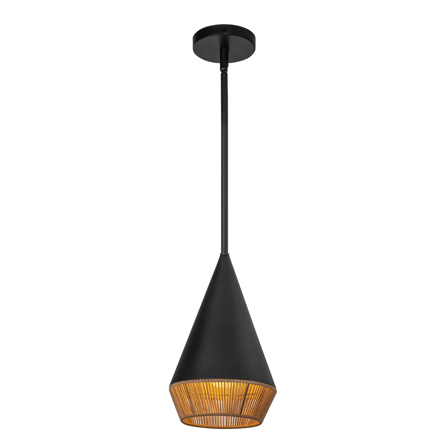 Daphne One Light Pendant in Matte Black/Brown Cotton Rope