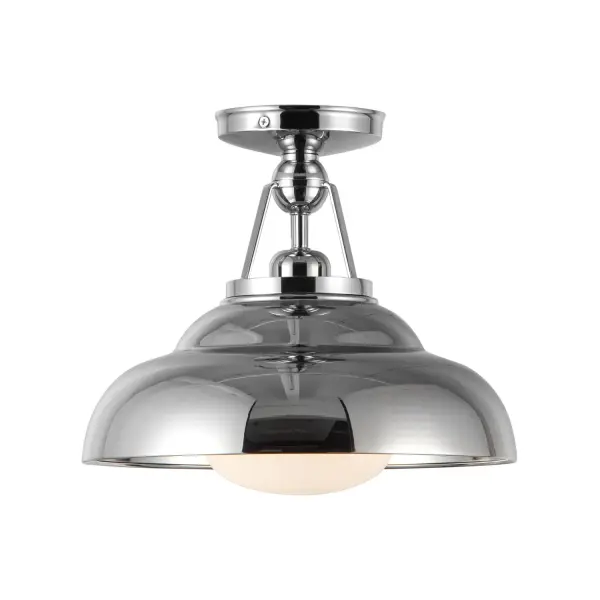 The Palmetto collection speaks to historical fixtures of old while remaining perfectly modern for today. Every detail of this collection is inspired by vintage, industrial-age pieces, while adding modern flair with stunning polished finishes. From oversized kitchen island pendants to small space semi-flush mounts, this collection speaks volumes in any space. Collection: Palmetto Designer: Alan Pepin Finish: Polished Nickel/Glossy Opal Glass: Glossy Opal Glass Width: 12.00" Height: 10.88" Length: 12.00" Canopy: D4.75" x H1.125" Number of Bulbs: 1 Maximum Wattage: 60.00 W Bulb Type: A19 Bulb Base: E26 Voltage: 120.00 V Material: Steel + Glass Country of Origin: China Safety Listing: UL Safety Rating: Dry Manufacturer Warranty: 1 Year Spec Sheet Instructions