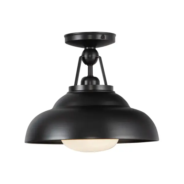 The Palmetto collection speaks to historical fixtures of old while remaining perfectly modern for today. Every detail of this collection is inspired by vintage, industrial-age pieces, while adding modern flair with stunning polished finishes. From oversized kitchen island pendants to small space semi-flush mounts, this collection speaks volumes in any space. Collection: Palmetto Designer: Alan Pepin Finish: Urban Bronze/Glossy Opal Glass: Glossy Opal Glass Width: 12.00" Height: 10.88" Length: 12.00" Canopy: D4.75" x H1.125" Number of Bulbs: 1 Maximum Wattage: 60.00 W Bulb Type: A19 Bulb Base: E26 Voltage: 120.00 V Material: Steel + Glass Country of Origin: China Safety Listing: UL Safety Rating: Dry Manufacturer Warranty: 1 Year Spec Sheet Instructions