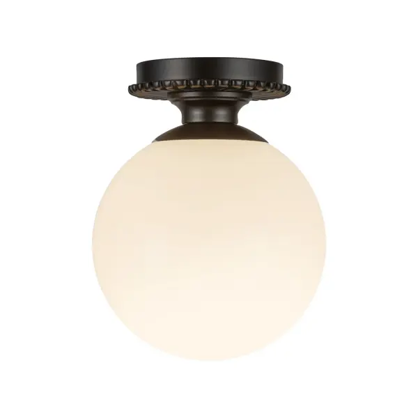The Otis lighting collection is like a trip back in time to the vibrant Moroccan designs of the past. With its simple yet elegant look, it's like having a piece of vintage charm in your own home. The unique canopy details make it feel like a treasure chest, adding a touch of global flair to any room. But don't worry, it's still super timeless, so it'll never go out of style. Collection: Otis Designer: Haejung Ro Finish: Matte Black/Glossy Opal Glass Glass: Glossy Opal Glass Width: 7.88" Height: 9.75" Length: 7.88" Canopy: D5.625" x H1" Number of Bulbs: 1 Maximum Wattage: 60.00 W Bulb Type: A19 Bulb Base: E26 Voltage: 120.00 V Material: Steel + Glass Country of Origin: China Safety Listing: UL Safety Rating: Dry Spec Sheet