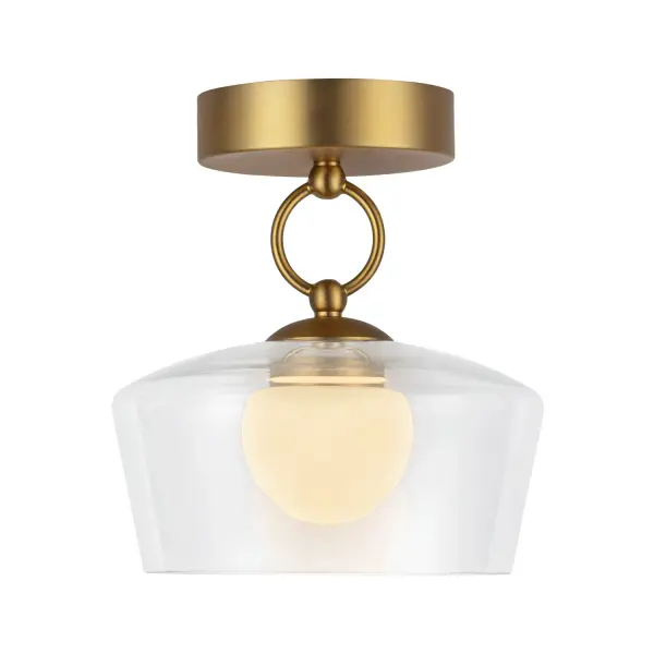 The Leota lighting collection is like a piece of fine jewelry for your home. It's got this cool bangle-like loop that holds a clear glass shade. And guess what? Inside, there's this opal glass diffuser that makes the light softer and more colorful. It's like having a little piece of art in your living room! Collection: Leota Designer: Kuzco Studio Finish: Brushed Gold/Clear Glass Glass: Clear Glass Shade + Matte Opal Glass Diffuser Width: 8.00" Height: 8.63" Length: 8.00" Canopy: D4.75" x H1.25" Maximum Wattage: 9.00 W Bulb Type: LED Light Source: LED Light Output: 765.00 lm Delivered Lumens: 739.00 lm Color Temperature: 3000 K CRI: 90 Rated Average Life: 50,000 Voltage: 120.00 V Material: Steel + Glass Country of Origin: China Safety Listing: ETL Safety Rating: Dry Title 24 LED Spec Sheet Instructions