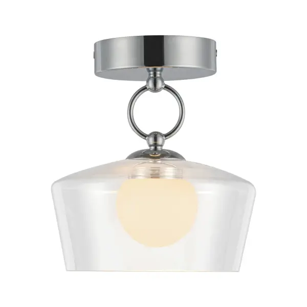 The Leota lighting collection is like a piece of fine jewelry for your home. It's got this cool bangle-like loop that holds a clear glass shade. And guess what? Inside, there's this opal glass diffuser that makes the light softer and more colorful. It's like having a little piece of art in your living room! Collection: Leota Designer: Kuzco Studio Finish: Chrome/Clear Glass Glass: Clear Glass Shade + Matte Opal Glass Diffuser Width: 8.00" Height: 8.63" Length: 8.00" Canopy: D4.75" x H1.25" Maximum Wattage: 9.00 W Bulb Type: LED Light Source: LED Light Output: 765.00 lm Delivered Lumens: 736.00 lm Color Temperature: 3000 K CRI: 90 Rated Average Life: 50,000 Voltage: 120.00 V Material: Steel + Glass Country of Origin: China Safety Listing: ETL Safety Rating: Dry Title 24 LED Spec Sheet Instructions
