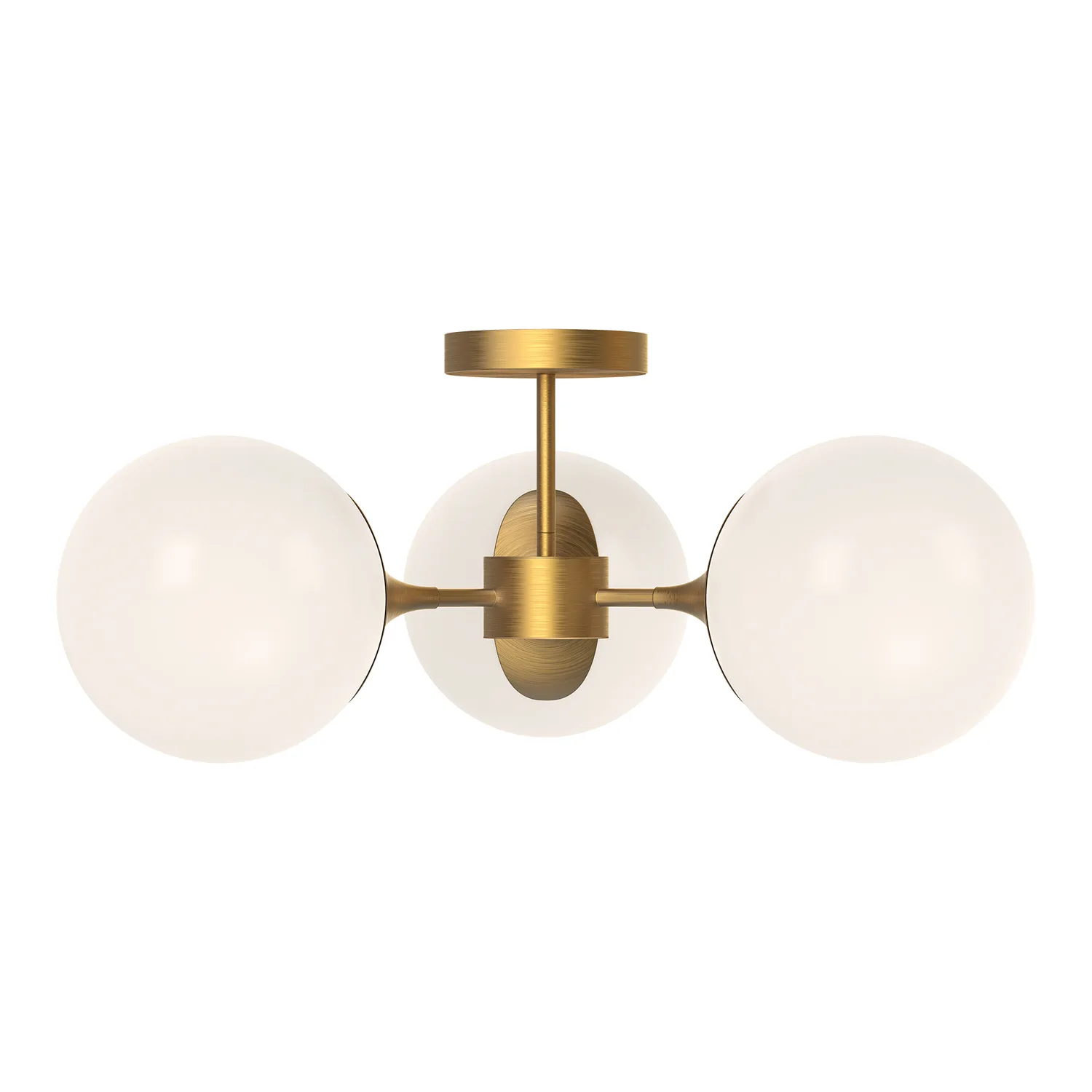 Nouveau Three Light Semi-Flush Mount in Aged Gold/Opal Matte Glass