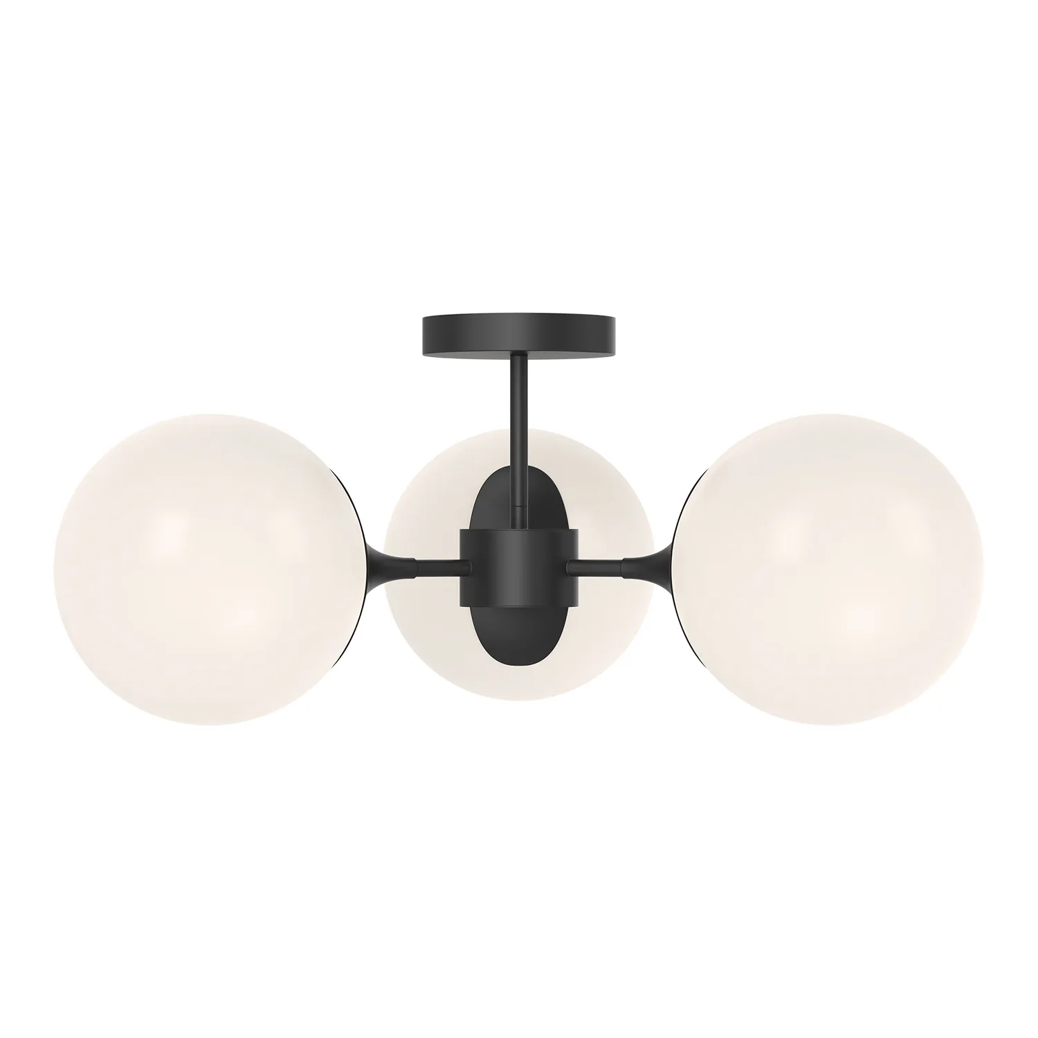 Nouveau Three Light Semi-Flush Mount in Matte Black/Opal Matte Glass